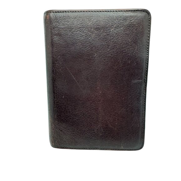 Franklin Quest Vtg Maroon Brown Full Grain Nappa Leather 6 Ring Zipper Binder 7" - Picture 1 of 16